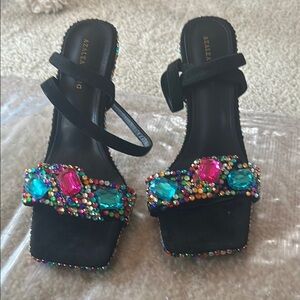 Azalea Wang Black High Heel Sandals with Open Toe and Thin Straps